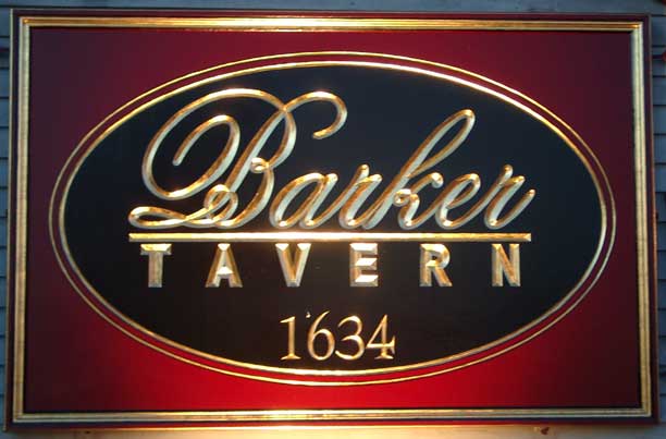 Barker Tavern Business sign, hand carved, with 23k gold leaf.